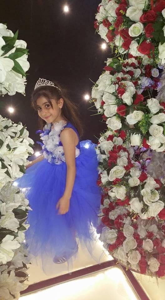 Royal blue tulle girls dress with flowers and tiara