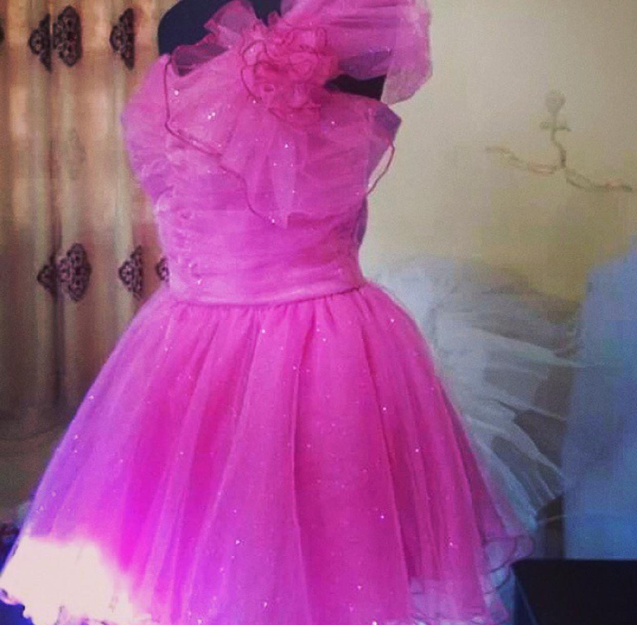 Pink glitter tulle girls party dress
